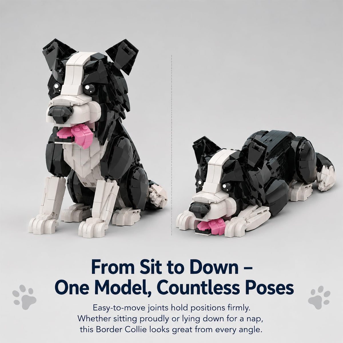 MJDDJA Border Collie Building Block Set – 541 PCS Posable Dog Model STEM Toy for Kids 6+ Years Old, Imitates Walking & Lying Down Pose