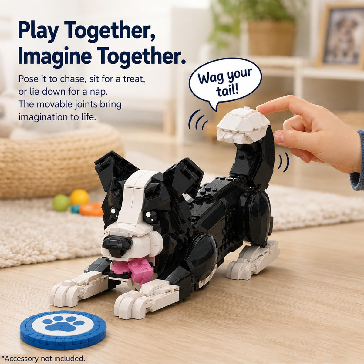 MJDDJA Border Collie Building Block Set – 541 PCS Posable Dog Model STEM Toy for Kids 6+ Years Old, Imitates Walking & Lying Down Pose