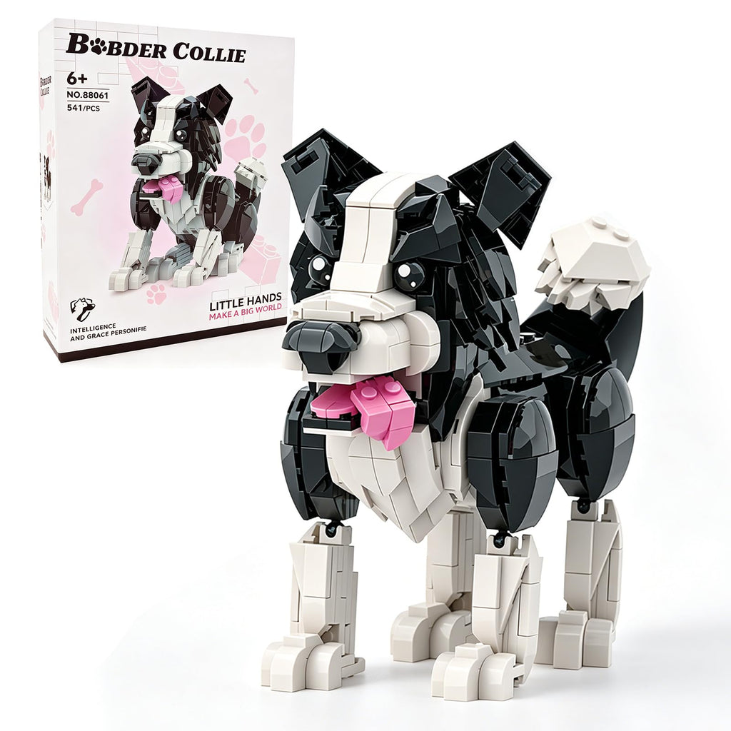 MJDDJA Border Collie Building Block Set – 541 PCS Posable Dog Model STEM Toy for Kids 6+ Years Old, Imitates Walking & Lying Down Pose