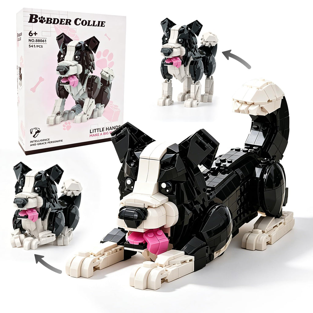 MJDDJA Border Collie Building Block Set – 541 PCS Posable Dog Model STEM Toy for Kids 6+ Years Old, Imitates Walking & Lying Down Pose