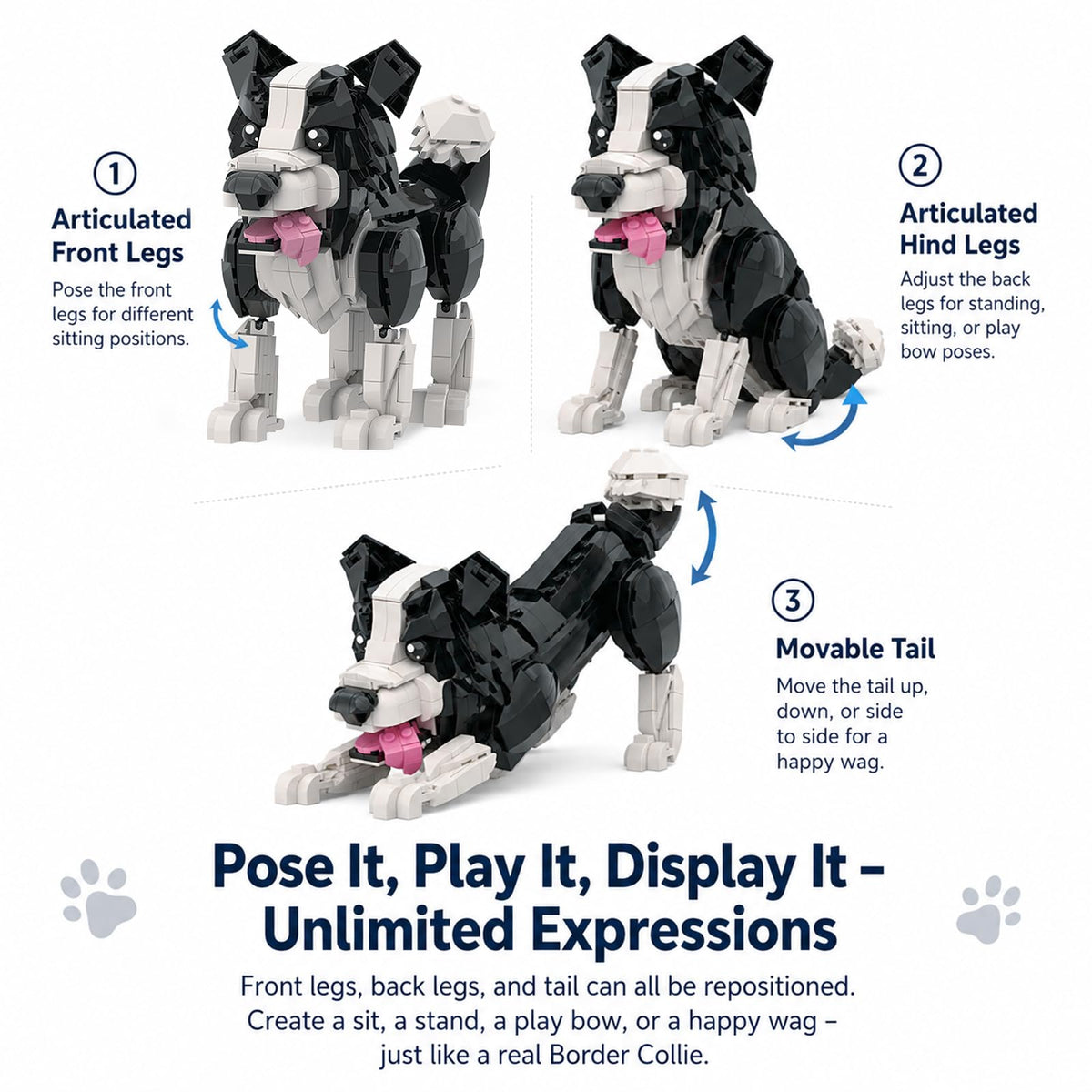 MJDDJA Border Collie Building Block Set – 541 PCS Posable Dog Model STEM Toy for Kids 6+ Years Old, Imitates Walking & Lying Down Pose