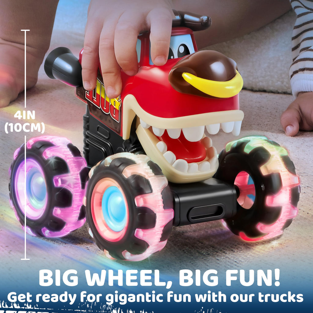 JOYIN 3 Pack Monster Truck Toy - Motion Activated Light Up Cars for Kids - Monster Glow Rover LED Wheels - Kids Boy Toys - Press and Go Dinosaur Trucks for Kids Boy Birthday Gifts